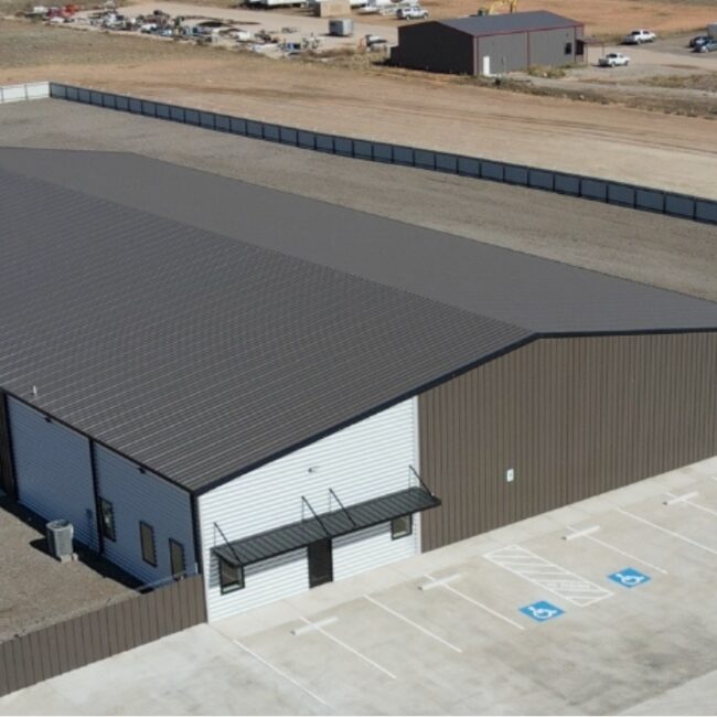 Modern industrial park featuring custom metal warehouse buildings by Citadel Construction.