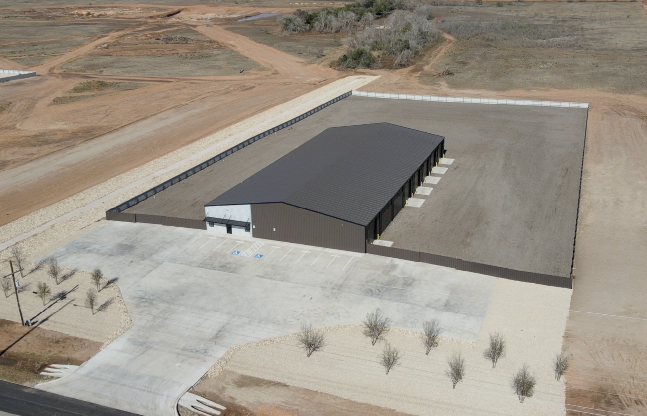 Industrial warehouse exterior in Citadel-built business park, Lubbock, Texas.