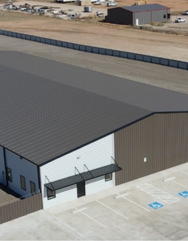 Modern industrial park featuring custom metal warehouse buildings by Citadel Construction.