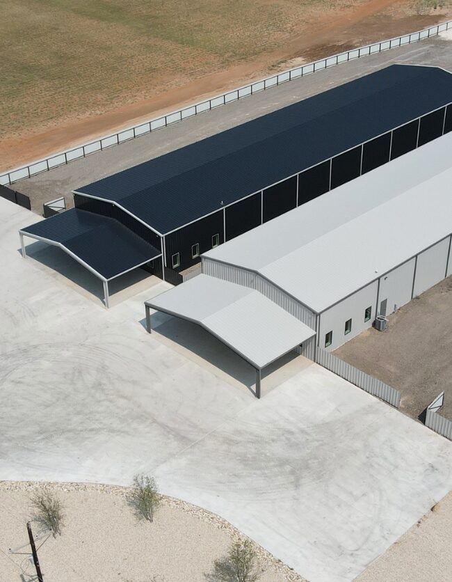 Modern industrial park featuring custom metal warehouse buildings by Citadel Construction.